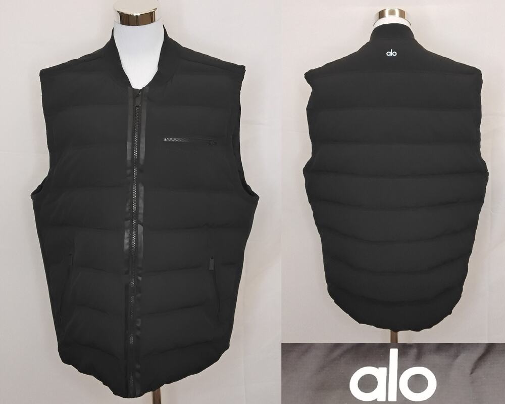 Alo Yoga Down Puffer Vest Men's L Black Athleisure Stretch Panels #Z5768